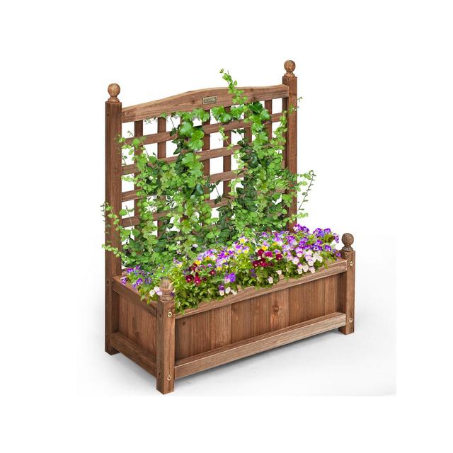Costway Solid Wood Planter Box with Trellis Weather-Resistant Outdoor 25''x11''x30''
