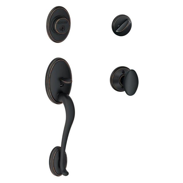 Wakefield Single Cylinder Handleset and Siena Knob, Aged Bronze (F60 WKF 716 SIE)