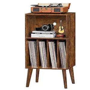 Lerliuo Record Player Stand, Brown Turntable Stand Holds up to 160 Albums, Mid-Century Vinyl Storage Cabinet Table with Solid Wood Legs, Record Player Holder Dispaly Shelf for Bedroom Living Room