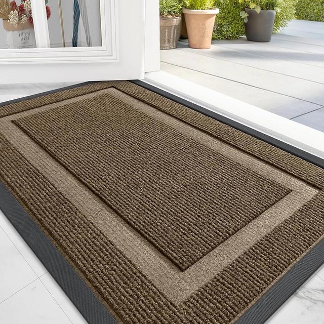 OLANLY Front Door Mat Indoor Outdoor Entrance, Waterproof All-Season, All-Weather Doormat, Sturdy Natural Rubber, Fade Resistant, Low Profile, Easy Clean Patio Porch Entryway Mat, 47x24, Brown