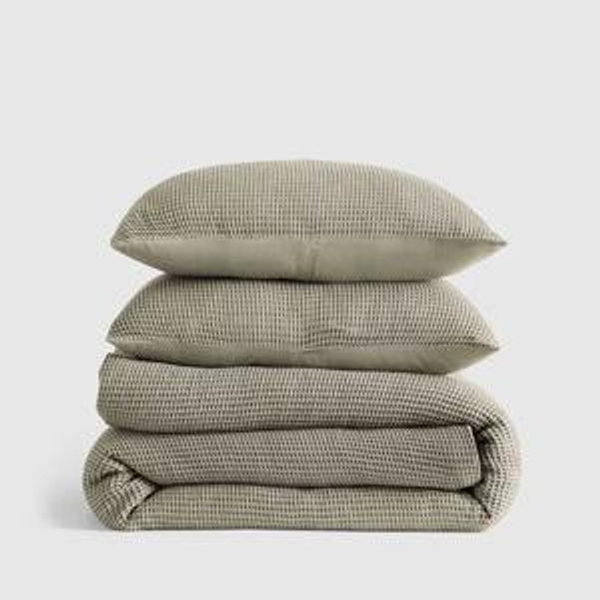 Organic Waffle Duvet Cover Set in Dried Sage (Queen)
