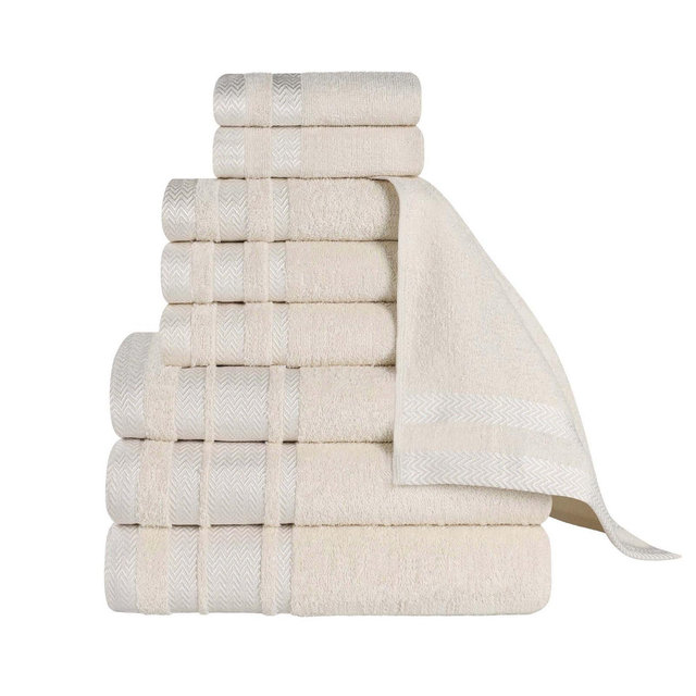 Cotton Medium Weight 9 Piece Bathroom Towel Set, Ivory - Blue Nile Mills