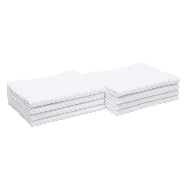 Amazon Basics 100% Cotton Terry Kitchen Dish Towels, Popcorn Texture - 8-Pack, White