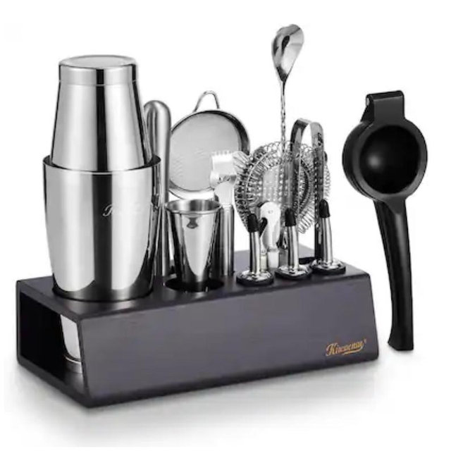 KITESSENSU - Boston Shaker Set Mixology Bartender Kit Premium Cocktail Shaker Kit with Stand Professional Home Bar Tools Accessories - sliver