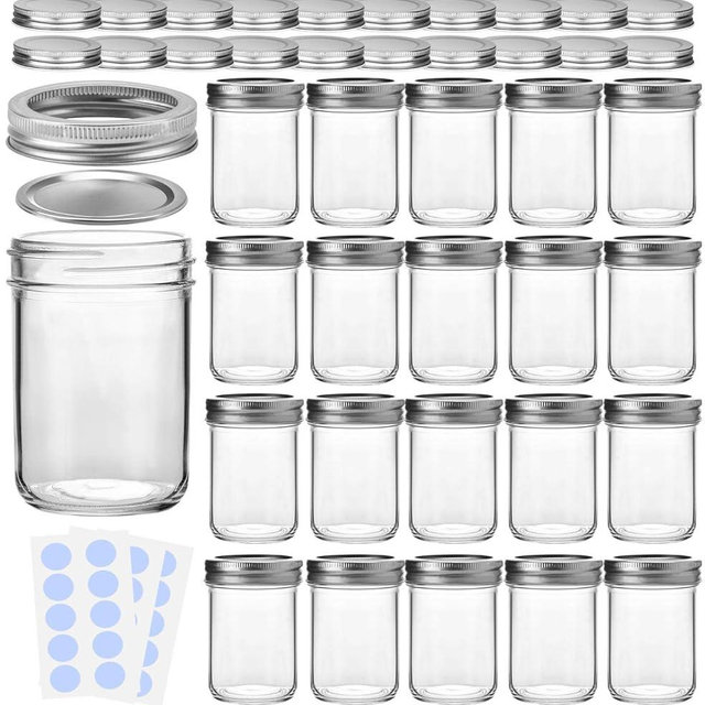 KAMOTA Mason Jars, 8 oz Glass Jars With Regular Lids and Bands, Ideal for Jam, Honey, Wedding Favors, Shower Favors, DIY Magnetic Spice Jars, 20 PACK, Extra 20 Lids & 30 Whiteboard Labels