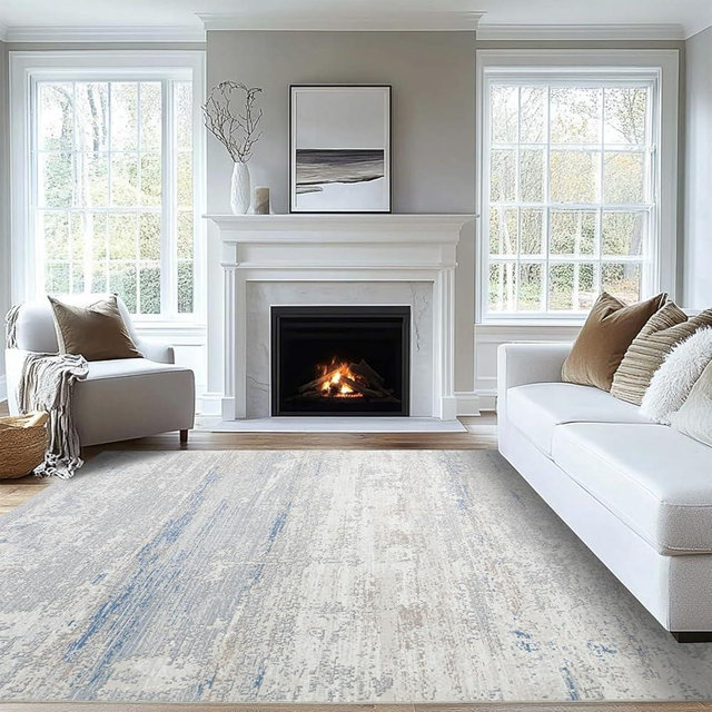 Lbris Washable Rugs 9x12 Area Rug for Living Room- Modern Abstract Rugs for Bedroom,Dining Room, Large Soft Low Pile Carpet with Non Slip Rubber Backing,Neutral Accent Rug for Nursery Home Office