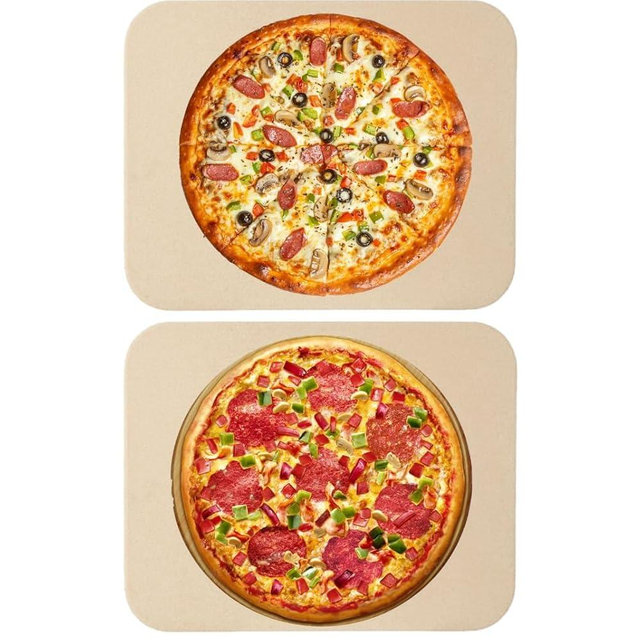 2 Pack Pizza Stone,Rectangle Heavy Duty Cordierite Pizza Pan for Oven and Grill,15 x 12"Baking Stone for Pizza,Bread and BBQ