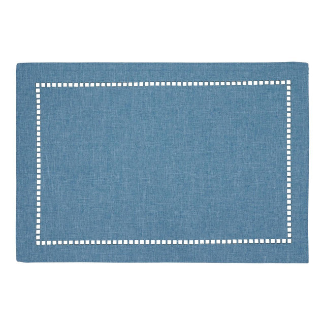 Saro Lifestyle Placemats With Laser-Cut Hemstitch Design, Denim,