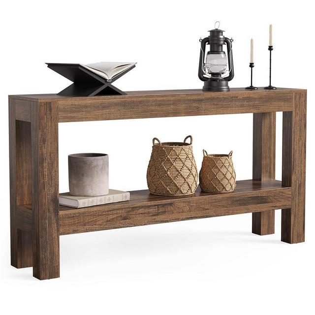 LITTLE TREE 63-Inch Narrow Long Console Table for Living Room, Farmhouse Wood Entryway Table for Hallway, Sofa, Entry, Entrance, Foyer, Behind Couch with 2-Tier Shelves, Brown