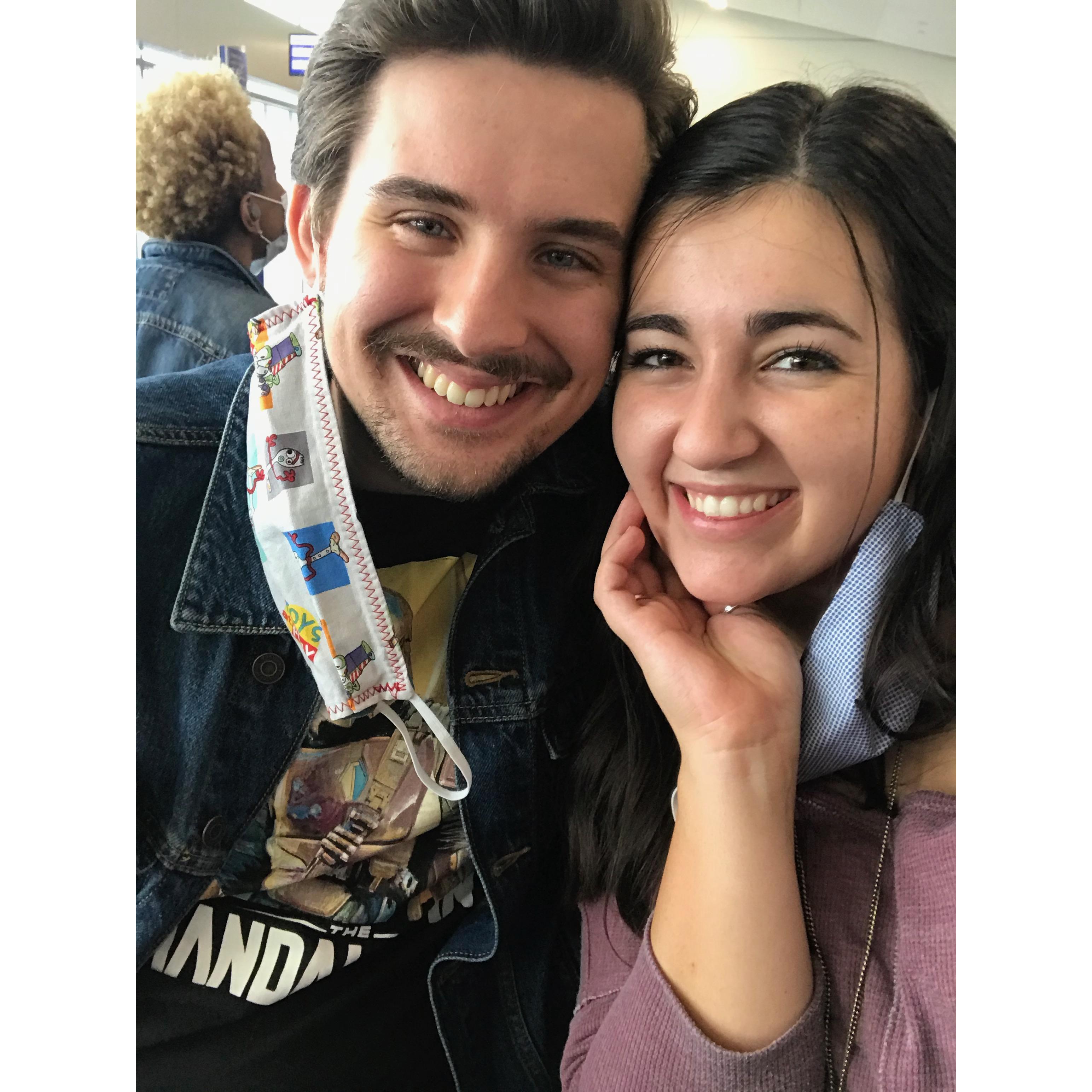 We were taking separate flights home and during my layover, he just happened to land at the gate right next to me!! We got to enjoy a few extra minutes together!
