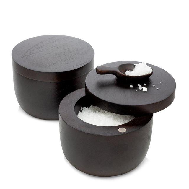 Ebony Teak Pivot Lid Cellar With Spoon
