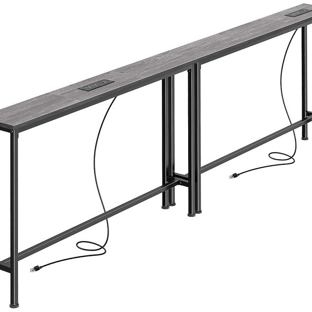 SUPERJARE 78.8 Inch Narrow Console Table with Outlet, Sofa Table Set of 2, Behind Couch Table, Long Entryway Tables with Charging Station, for Living Room, Charcoal Gray