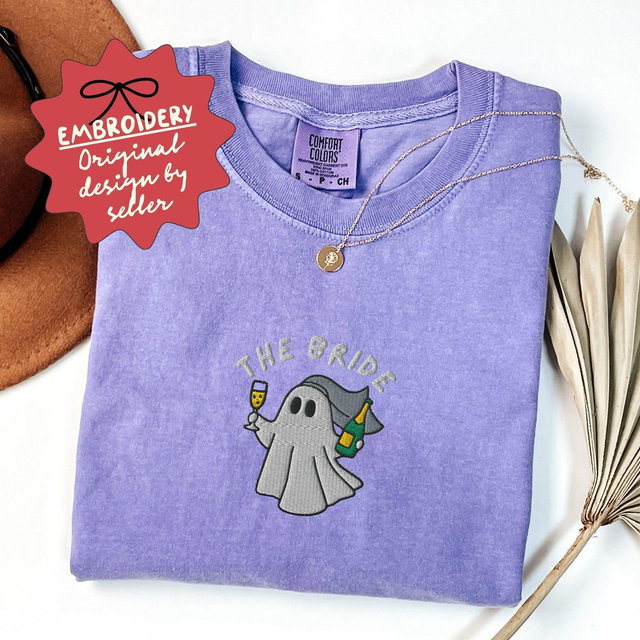 Embroidered Halloween Bride Shirt, Comfort Colors Funny Engagement Shirt, Bride To Be Halloween T Shirt, Wedding Party Tee