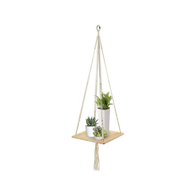 California Home Goods Modern Bohemian Macrame Shelf Planter Hanger for Indoor Plants with Wooden Shelf