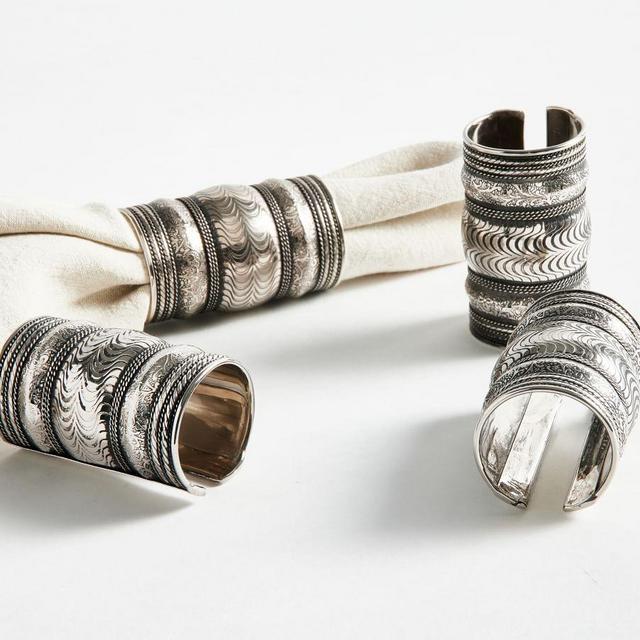 Etched Bangle Silver Napkin Rings, Set of 4