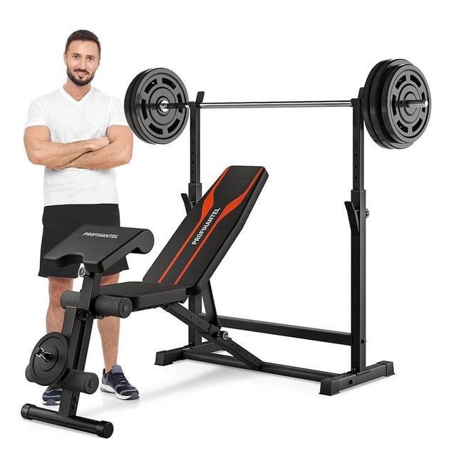 Profihantel Adjustable Weight Bench, Bench Press Rack with Squat Rack, Leg Exercises Preacher Curl Rack for Home Gym Full Body Workout