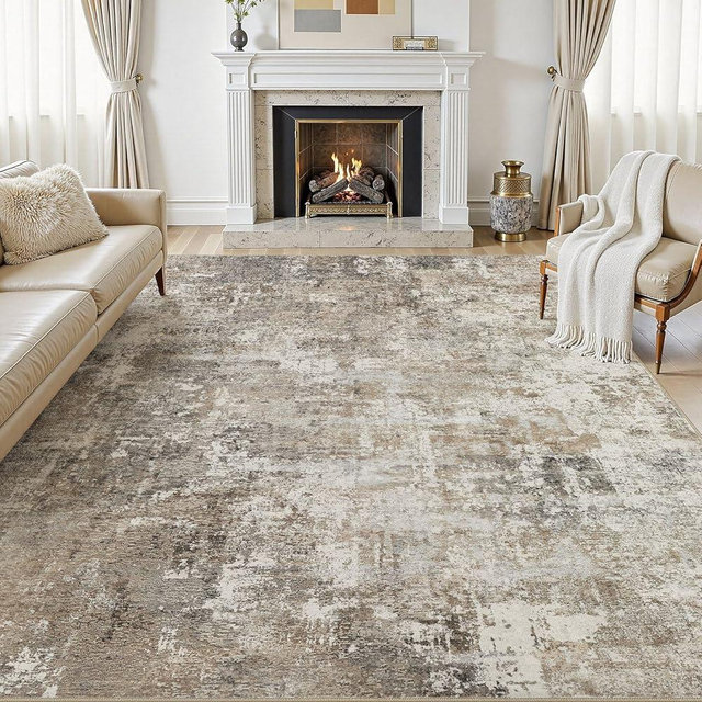 Jessibou Area Rugs 8x10 Living Room: Washable Large Abstract Modern Neutral Rugs Soft Non Slip Stain Resistant Low Pile Carpet for Bedroom Dining Nursery Home Office Room Home Decor - Brown Grey