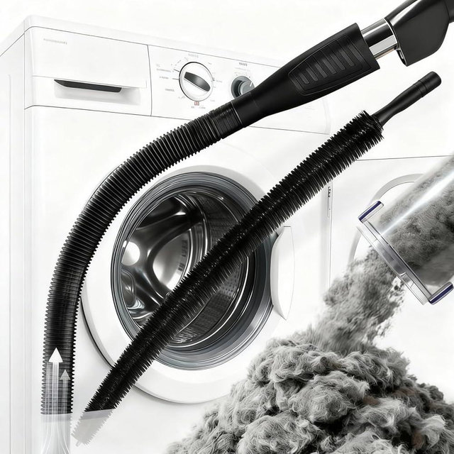 Dryer Vent Cleaner Kit - Universal Vacuum Hose Attachment & Lint Brush, Effectively Clean Clogged Dryer Ducts, Fit Most Vacuums for Dryer, Refrigerator Coils & Behind Appliances (Black)