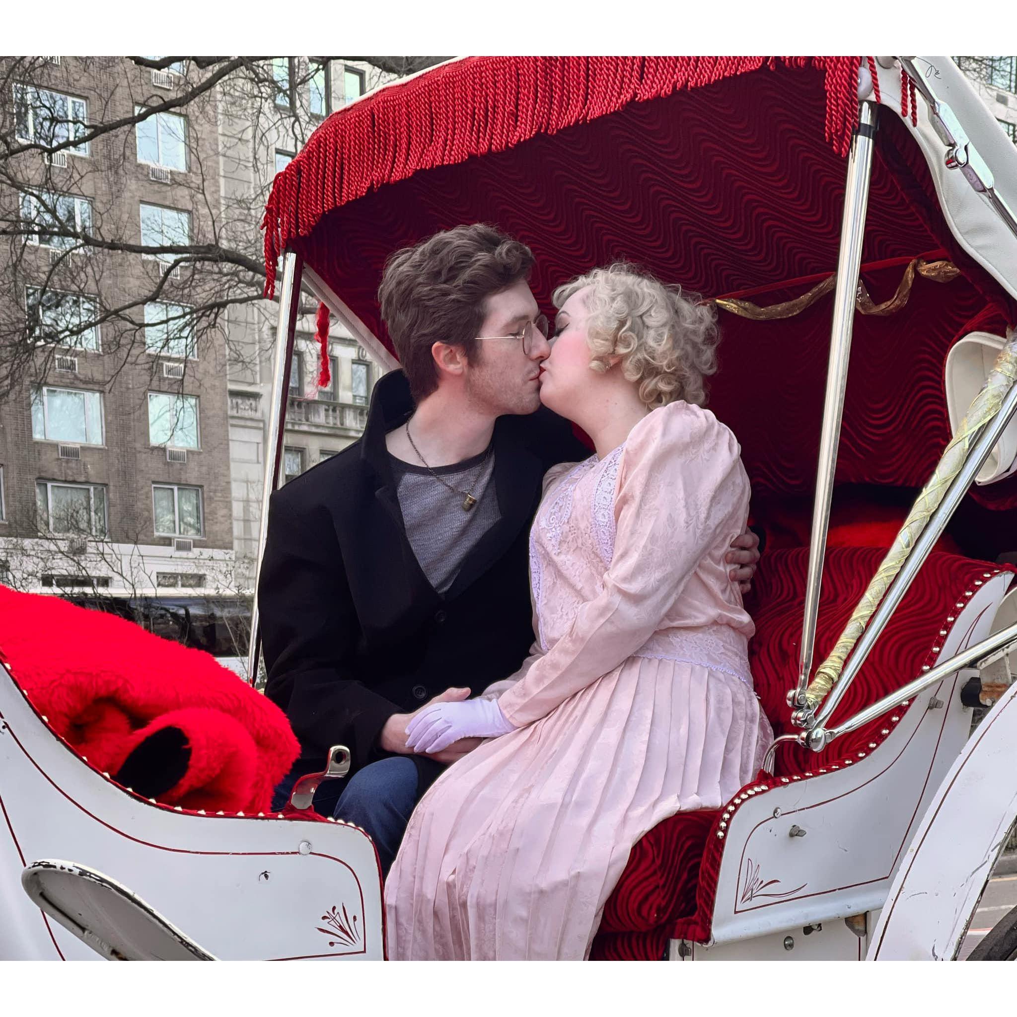 Their first horse drawn carriage ride in Central Park!