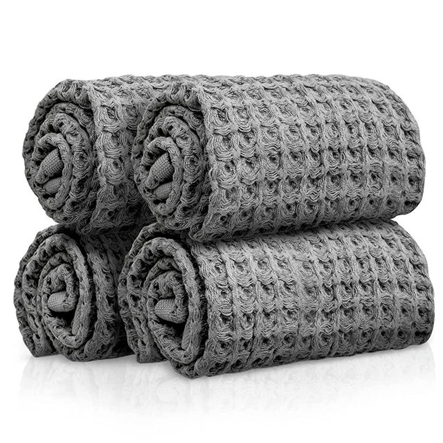 Sutera - Wash Towels Extra Absorbent Silverthread Washcloths Set - Pack of 4 Grey - 100% CA-Spun Cotton - Luxury Soft Durable Quick Drying Fabric Bathroom Face Cloths