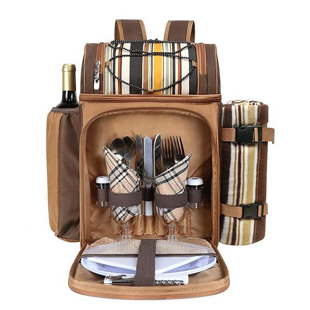 Hap Tim Picnic Basket Backpack for 2 Person with Insulated Cooler Bag/Compartment, Wine Holder, Fleece Blanket, Cutlery Set,Perfect for Beach, Day Travel, Hiking, Camping,Lovers Gifts