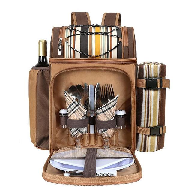 Hap Tim Picnic Basket Backpack for 2 Person with Insulated Cooler Bag/Compartment, Wine Holder, Fleece Blanket, Cutlery Set,Perfect for Beach, Day Travel, Hiking, Camping,Lovers Gifts