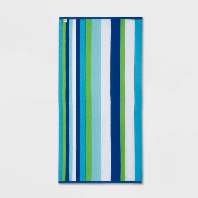 Cool Striped Sand Resistant Beach Towel Blue/Green - Sun Squad™