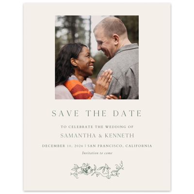 Grayed Hunter, Beige Wedding Digital Save the Date - Plumeria Photo