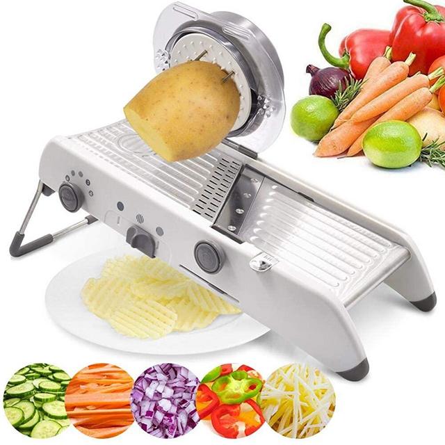 18 Types Adjustable Mandoline Slicer Stainless Steel Manual Cutter Vegetable Grater Julienne Slicer Fruit Waffle Kitchen Potato Cutter White