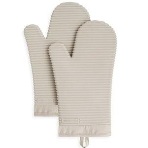 KITCHENAID Ribbed Soft Silicone Oven Mitt 2-Pack Set, 7.5"x13", Milkshake