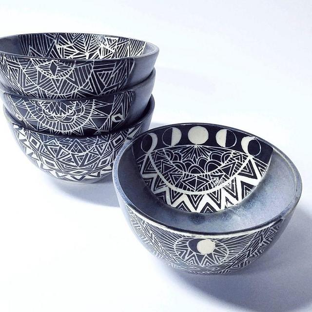 Sgraffito Half Moon Spirit Eye Bowl - Coastal