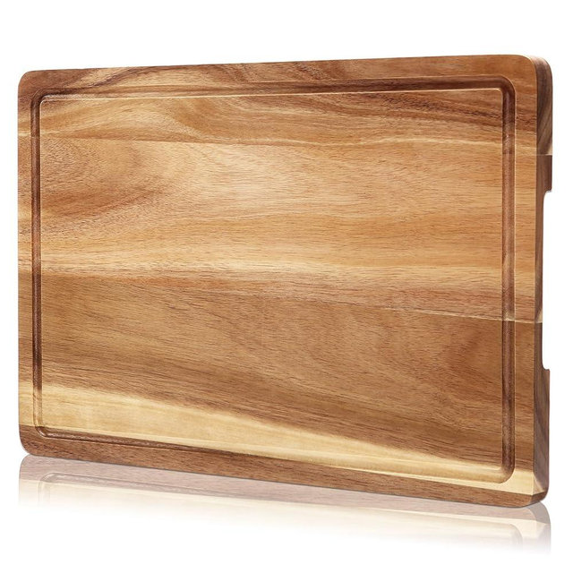 GarveeHome 18'' x 12'' Acacia Wood Cutting Board, 1'' Thick Chopping Board with Deep Juice Groove and Back Inner Handles, Kitchen Butcher Block Cutting Board for Meat, Vegetables and Fruit