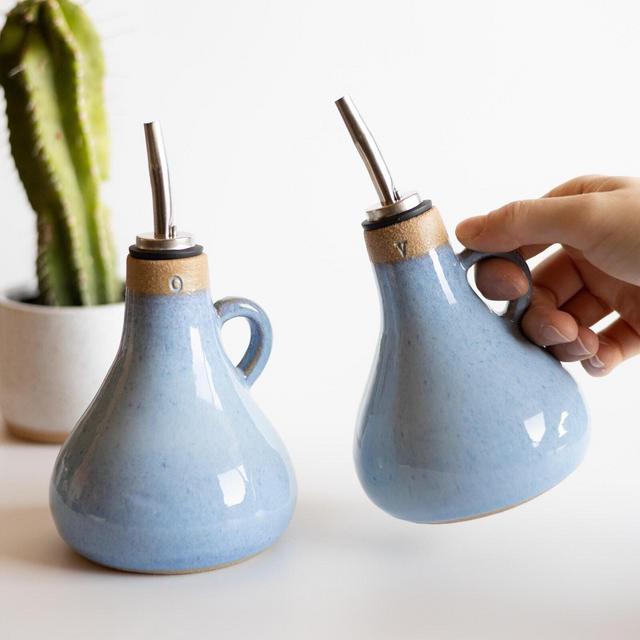 Olive Oil Cruet With Handle Bottle Dispenser Personalizable Mid Century Modern Kitchen Storage Ceramic Wedding Gift For Her | MADE TO ORDER