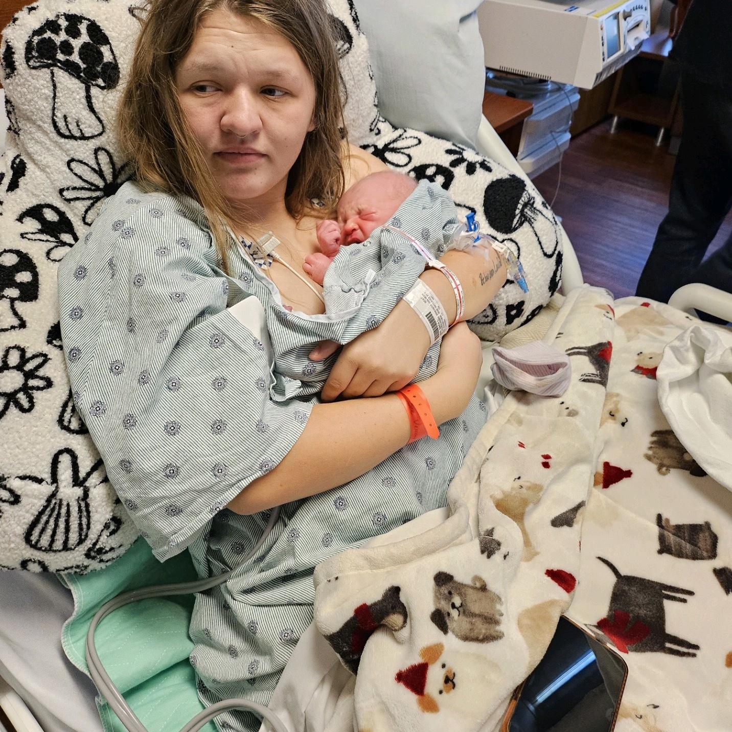 First time mommy held Magnus after he was born