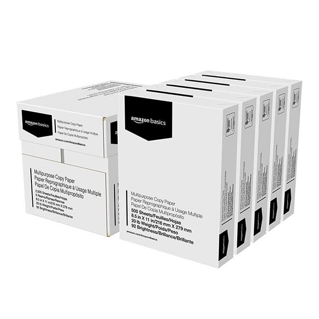 Amazon Basics Multipurpose Copy Printer Paper - White, 8.5 x 11 Inches, 5 Ream Case (2,500 Sheets)