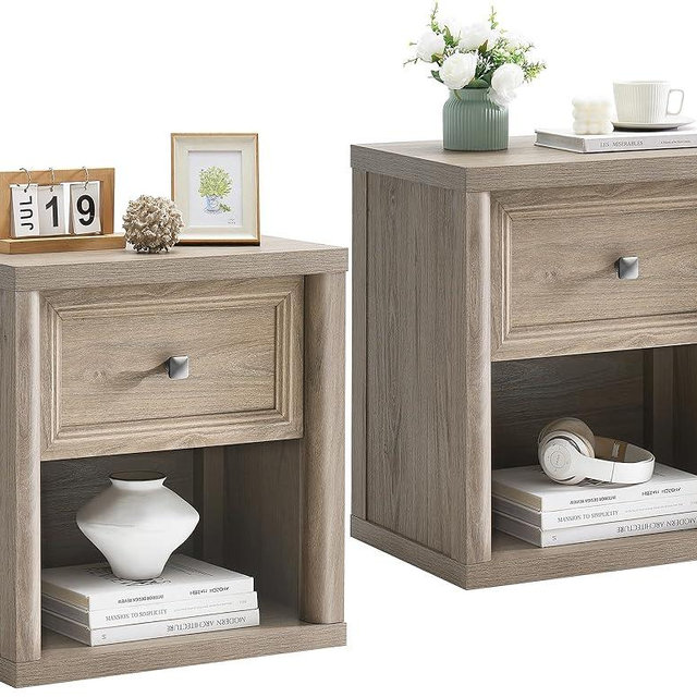 Standifurno Farmhouse Night Stand Set of 2, Grey Nightstands with Drawer Storage, Wood Large Side Tables End Table, 22.6" Wide Bedside Tables Night Stands for Bedroom Room Sofa Couch Office