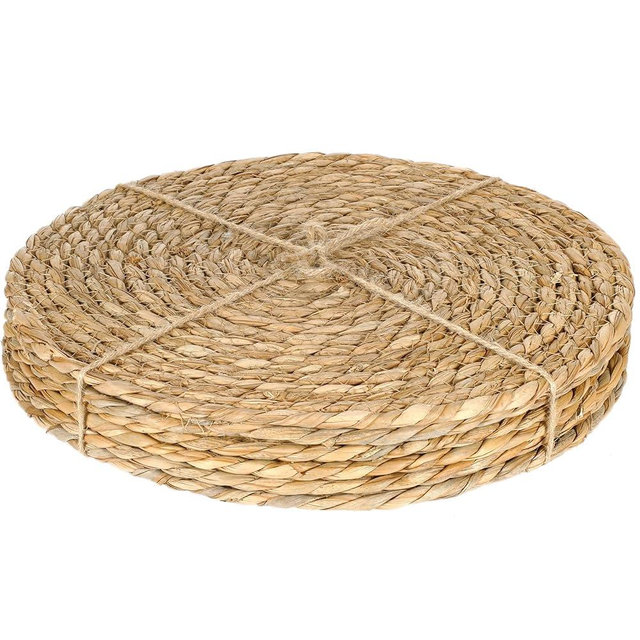 LanaVines Round Woven Placemats Set of 6, Natural Rattan Round Placemats, Hand-Woven Rustic Farmhouse Boho Place Mats, Weave Braided Wicker Table Mats Plate Chargers 12.5 Inch (6 Pack, Woven Style 1)