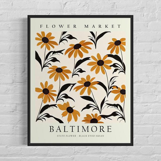 Baltimore Maryland Wild Flower Market Art Print, Baltimore Flower, Black Eyed Susan Wall Art, Botanical Pastel Artwork