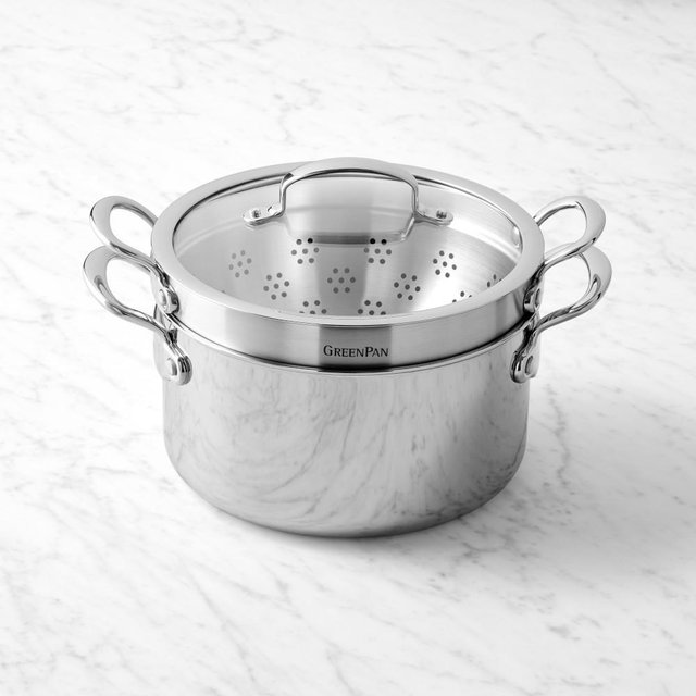 GreenPan Premiere Stainless-Steel Ceramic Nonstick Steamer Multipot, 6-Qt.