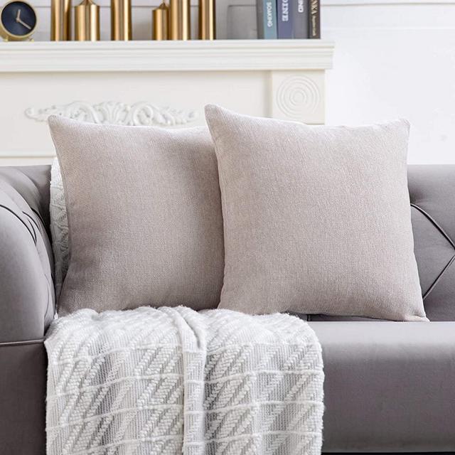 Anickal Neutral Pillow Covers 18x18 Inch Set of 2 Solid Rustic Farmhouse Decorative Throw Pillow Covers Square Cushion Case for Home Sofa Couch Decoration