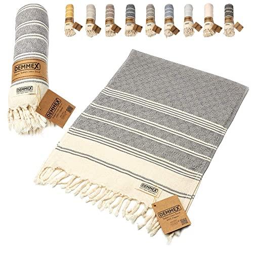 (Set of 2) DEMMEX Certified 100% Organic Cotton & Organic Dye Prewashed Diamond Weave Turkish Hand Face Gym Towel, 18x36 Inches (Dark Grey)