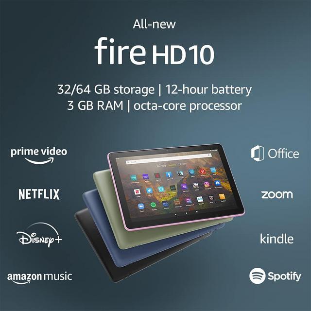 All-new Fire HD 10 tablet, 10.1", 1080p Full HD, 32 GB, latest model (2021 release), Black, without lockscreen ads