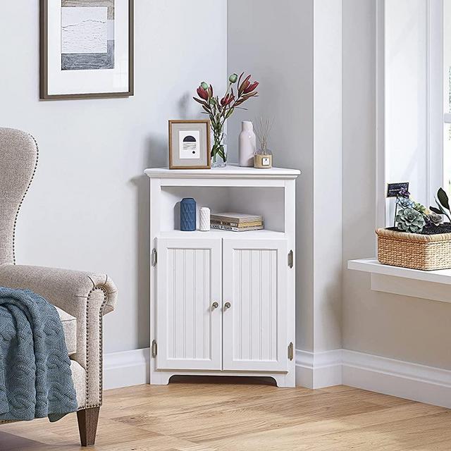 UTEX Corner Storage Cabinet, Bathroom Floor Corner Cabinet with Doors and Shelves,Free Standing Storage Cabinet for Bathroom, Kitchen, Living Room, White