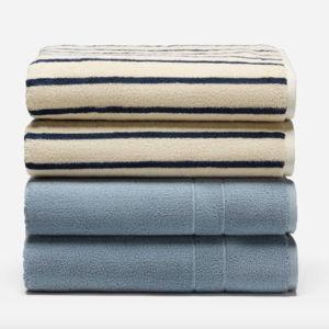 Super-Plush 4-Piece Bath Towel Bundle | Striped Midnight Navy and Storm