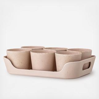 6-Piece Bamboo Planter Set with Tray