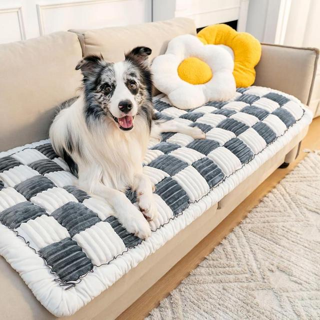 FUNNY FUZZY Pet Couch Covers for Sofa, Couch Covers for Dogs Washable Dog Couch Cover Protector Cream-Colored Furniture Sofa Covers for Dog Handmade Pure Cotton Pet Bed Mat (Grayish Blue, 27.6"×59.1")