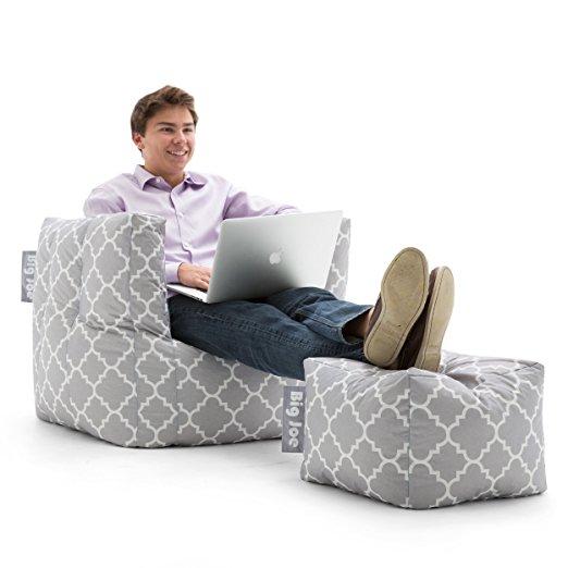Big Joe Cube /w Ottoman in Smartmax, Gray Quatrafoil