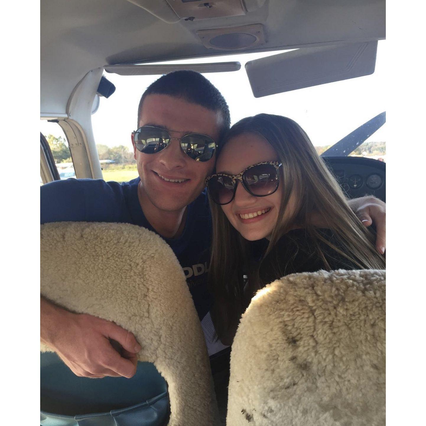 The first time Emily flew as a passenger with Bryan as the pilot. This was in the Cessna 172