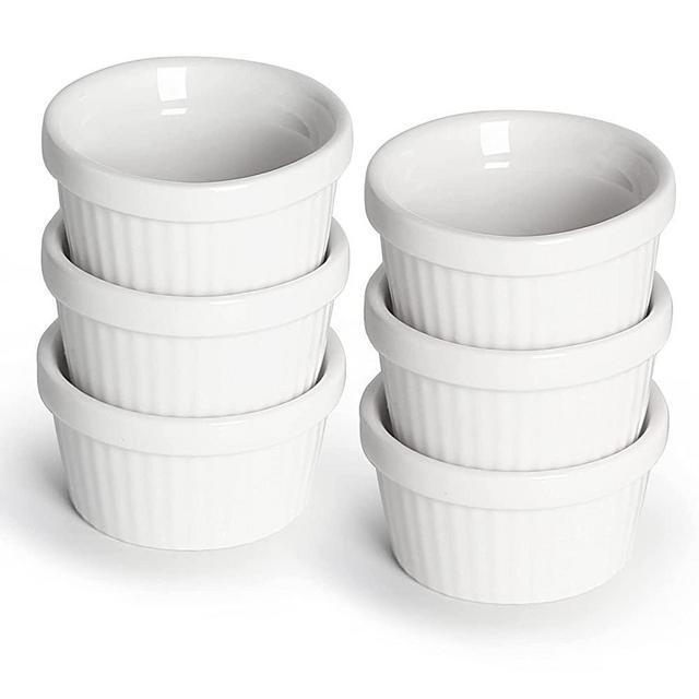 HAOTOP Mini Ramekins - 1 oz/30 ml Porcelain Souffle Dish, Small Dipping Sauce, Dessert Cups Set, Oven Safe, Set of 6