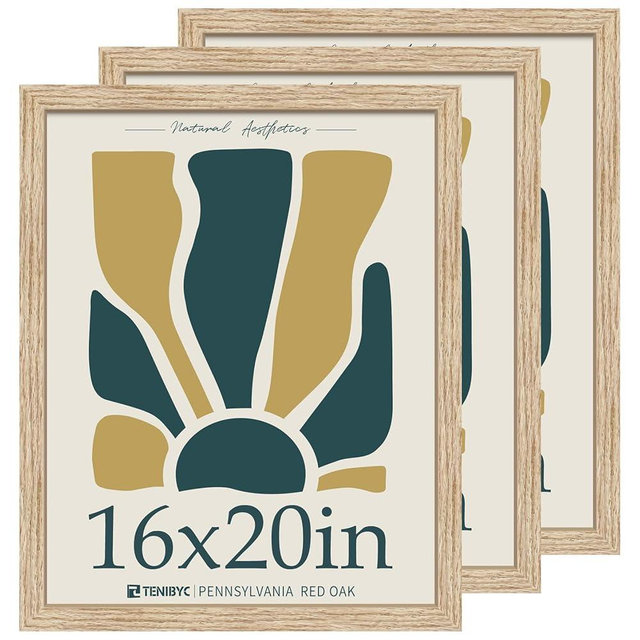 TENIBYC 16x20 Oak Poster Frame with HD Glass - 3pk, Natural Solid Wood Picture Frame, Wall Gallery Frame